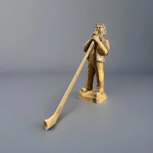 P. Maeder Hand Carved Wood Lucerne Switzerland Old Man Playing Alphorn Figure - Bild 1 von 7