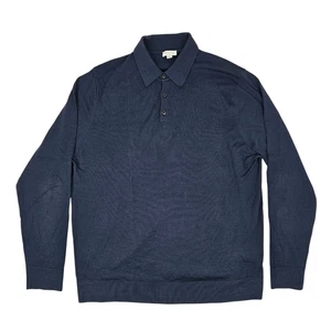 Sunspel Mens Navy 100% Merino Wool Knit Long Sleeve Polo Shirt Size XXL - Picture 1 of 7