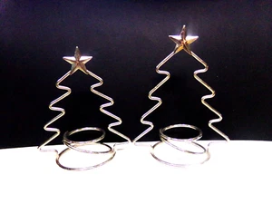2 PORTAVELAS DE ÁRBOL DE NAVIDAD DE METAL PLATEADO DE COLECCIÓN - Imagen 1 de 3