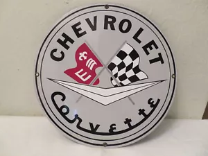 Vintage Chevrolet Corvette Round Porcelain? Enamel? Metal Sign - Picture 1 of 7