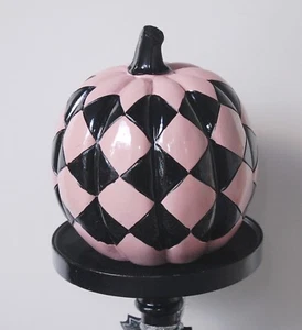 Harlequin Pink Black Pumpkin on stand bella lux NWT 11.5" MacKenzie style check - Picture 1 of 4