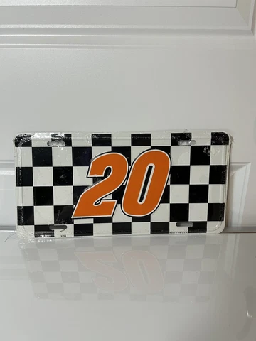 Tony Stewart #20, Checker flag metal license plate, new In Plastic Cover