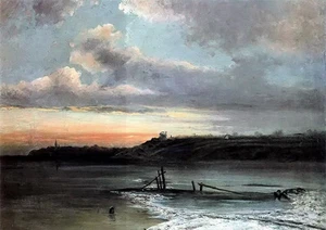Oil painting Savrasov - Early Sprigng landscape with sunrise free shipping cost - Picture 1 of 1