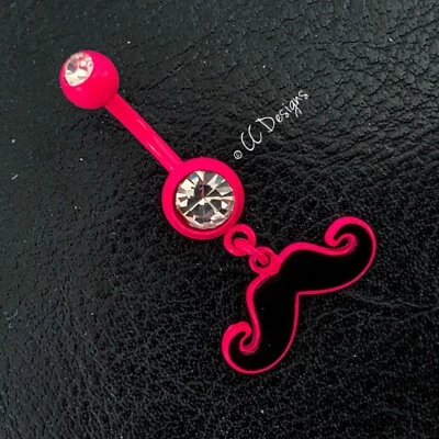 Anillo 14g Rosa Negro Bigote Colgante Ombligo Ombligo (B195) Foto 1 de 3