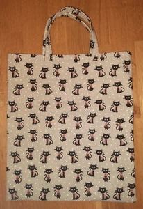 Stofftasche Einkaufstasche Stoffbeutel * Handmade * beige mit schwarzen Katzen - Bild 1 von 4