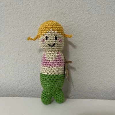 Dandelion Handcrafted Crochet Mermaid Baby Rattle Plush Lovey Toy Bamboo NWT - Image 1 of 4