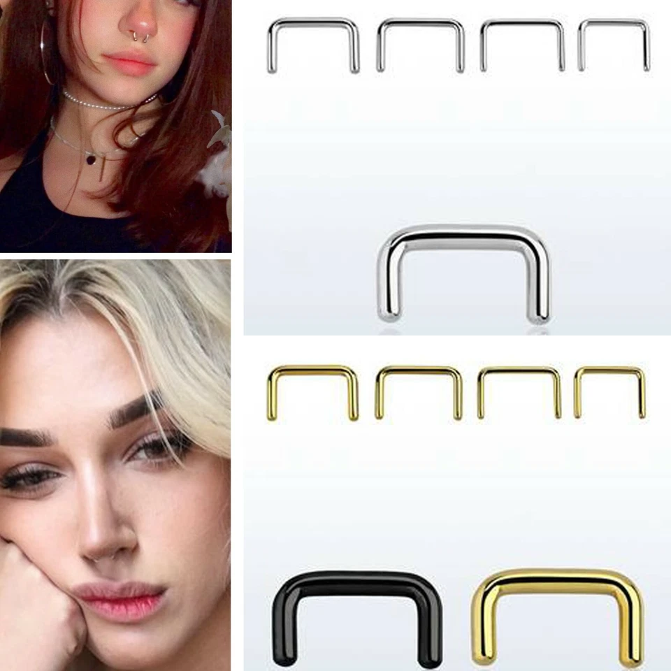 Flat Square Retainer Surgical Steel U-Shaped Nose Septum Ring Piercing Jewelry - Image 1 of 1