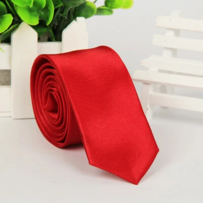 Mens Tie Classic Skinny Slim Wedding Dress Party Boys Solid Plain Necktie Smart⊥ - Image 1 of 4