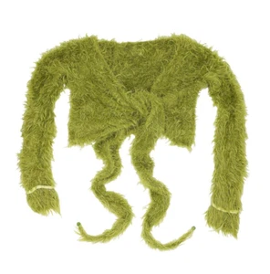 Cardigan maglione vintage anni 90 Y2K accogliente verde fuzzy cropped morbido soffice maglia top - Foto 1 di 4