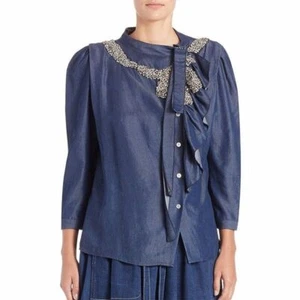 NWT Marc Jacobs chambray tencel crystal bow ruffle shirt blouse top size 4 $650 - Picture 1 of 8