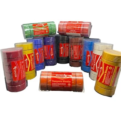 12 Mixed Tempera Colour Tablets Painting Home, School, Art Design Blocks REEVES!