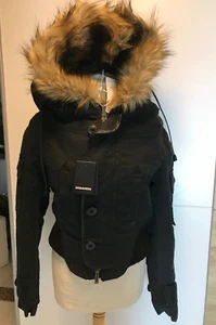 Dsquared2 crop jacket hooded fur collar Fell Pelz Kragen Kurzjacke S 36 IT42 NEU - Bild 1 von 11