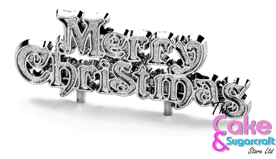 10 Silver MERRY CHRISTMAS MOTTO PICK cake / cupcake decoration - Image 1 of 1