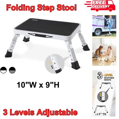KINGRACK Adjustable Step Stool Portable Folding Metal Foot Compact 1 Step Ladder Kitchen