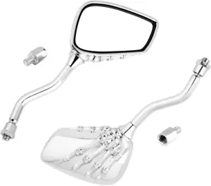 Motorcycle Mirrors Chrome Side Mirrors Skull Hand Style 8mm/10mm fits most - Picture 1 of 7