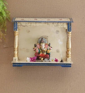 Hindu mandir puja wall hanging painted home decor Wooden temple handcrafted - Picture 1 of 8