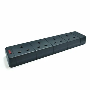 4 Gang Way 13A UK Rewireable Mains Extension with Neon Light Black [008336] - Afbeelding 1 van 9