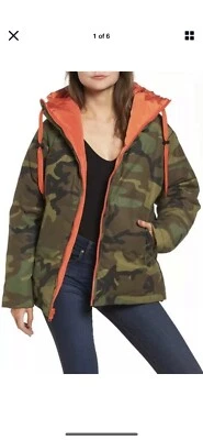 Abrigo Chaqueta Camuflaje Reversible Kendall + Kylie Camuflaje/Naranja Nuevo con Etiquetas N2021 M Foto 1 de 4