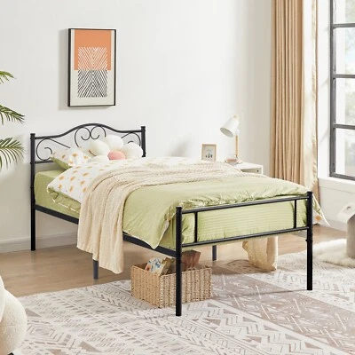 Juego de 2 bases de colchón de plataforma con marco de cama de metal tamaño doble para dormitorio de niños Foto 1 de 4