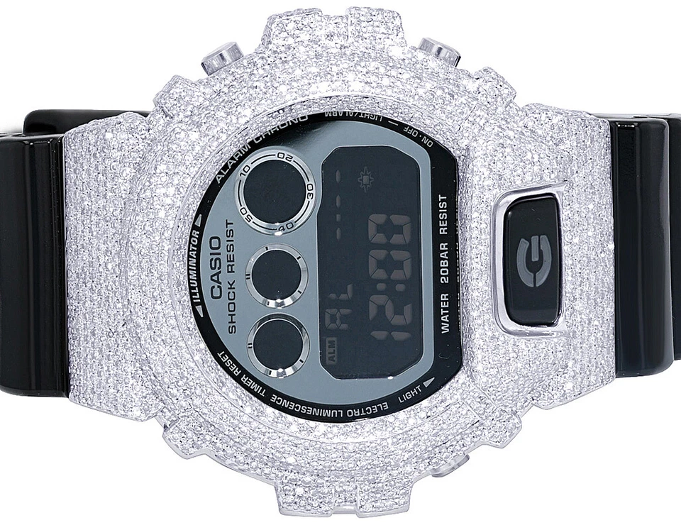 Casio Mens G Shock 6900 Stainless Steel Genuine White Diamond Watch 3.0 Ct