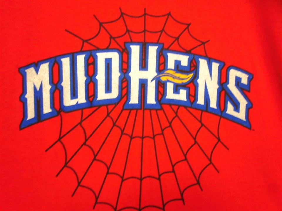 TOLEDO MUD HENS youth large tee Spiderman promotion T shirt Tigers MUDDY web - Image 1 of 1