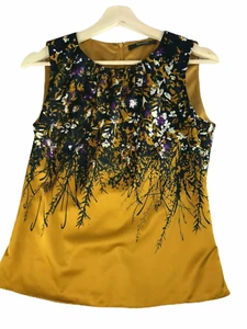 TAHARI S/P Women's Small Tank, Gold with Blue and Purple White Flowers Business - Picture 1 of 3