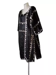 Vintage 30,s Art Deco Black Satin Tabard With Cream Embroidery.Fits Up To 12 - Picture 1 of 11