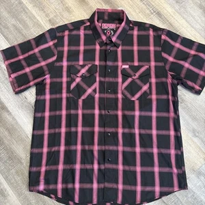 Dixxon Flannel “The Fight" Plaid Pearl Snap Breast Cancer Short Sleeve XL Pink - Picture 1 of 18