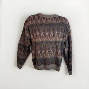 Suéter Towncraft Vintage Marrón/Azul Onda Geométrico Para Hombre Abuelo Papá Talla M - Imagen 1 de 10