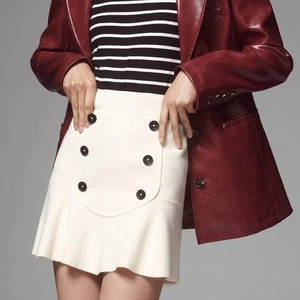 ANTHROPOLOGIE NWT $88 Maeve Ivory Knit Flounce Button Mini Skirt Size Medium - Picture 1 of 7