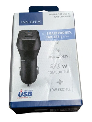 Insignia 40 W Vehicle Car Charger with 2 USB-C Ports - Black - Image 1 of 4