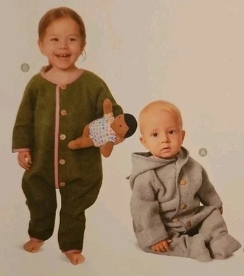 Burda Kids 9235 Babies' & Toddler Jumpsuit onezie w Hoodie Option 1M-3T UNCUT FF - Image 1 of 4