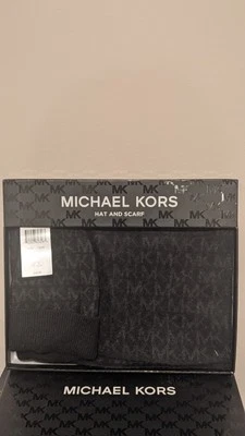 Michael Kors Hombre MK Logo Tejido Bufanda Y Gorro 2 Piezas Conjunto Uno Nuevo Foto 1 de 3