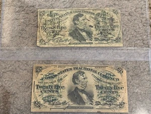 Lot of 2, 25 Cent Fractional Currency 3rd Third Issue (AS IS SEE PICTURES) - Picture 1 of 2
