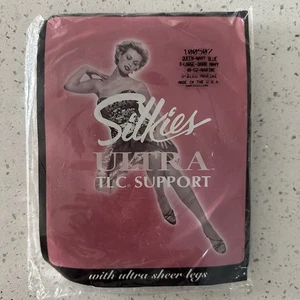 Vintage 70s Silkies Ultra TLC Support Pantyhose Queen XL Dark Navy USA - Bild 1 von 3