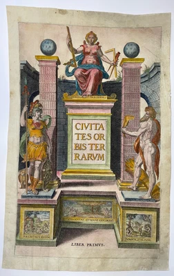 FRONTISPICIO GRANDE ANTIGUO PORTADA MARRÓN & HOGENBERG c. 1572 Foto 1 de 4