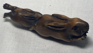 Rabbit Monk Netsuke Wood Carving 2.5 inch Width Japanese KIMONO Ojime - Picture 1 of 7