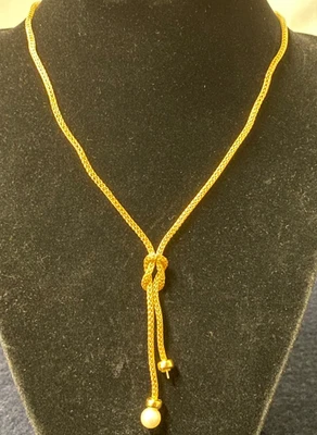 14K Yellow Gold 16" Mesh Knotted Neclace Pearl Drop ~ 6.82grams - Image 1 of 4
