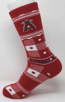 Los Angeles LA Angels MLB Red & White Plaid Polka Dot Crew Socks *Large - Image 1 of 3