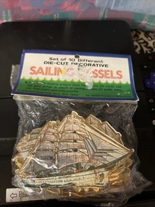 Set 10 Square-Rigged Sailing Ships Nautical Maritime Vintage Christmas Ornaments - Picture 1 of 3