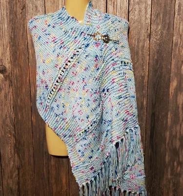 NUEVO Mancha Azul Moteado Tejido Chal Envoltura Ojales Bufanda Boho Hippie Tejido Foto 1 de 4