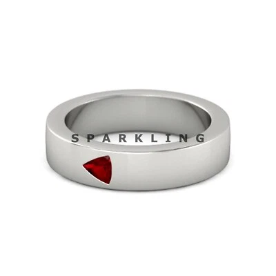 Ruby Trillion Cut Gemstone With 925 Sterling Silver Ring For Men's #D799 - Image 1 of 4