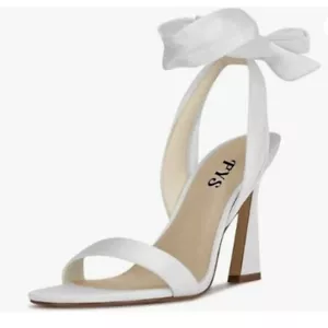 FYS Women Sexy Open Toe Spool High Heel Satin Lace up Ankle Strap Sandals White - Picture 1 of 8