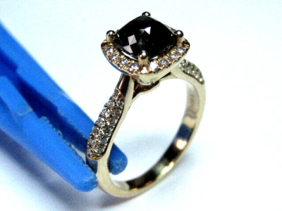 Anillo solitario de diamantes negros de oro amarillo de 14k con acc. (1.22) Talla 6 - wts. 4,56 gm Foto 1 de 4