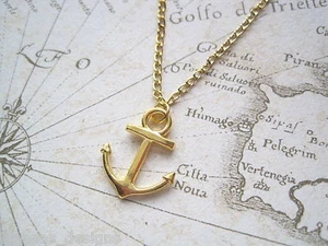 NAUTICAL GOLD ANCHOR CHARM Necklace Gold Plated 18 INCH CHAIN GIFT Sailing - Picture 1 of 1