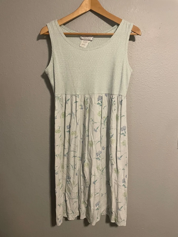 Vestido vintage para mujer talla 6 pequeño verde floral sin mangas Cottagecore años 90 LEER Foto 1 de 4