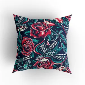 Copricuscino 40 x 40 cm con stampa completa unica design stile tatuaggio made in EU - Foto 1 di 4