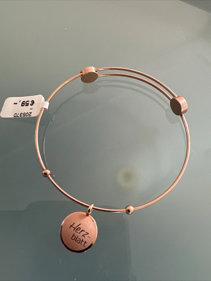Ernstes Design Armreif Edelstahl A358 Roségold besch. Herzblatt  Armband Neu - Bild 1 von 1