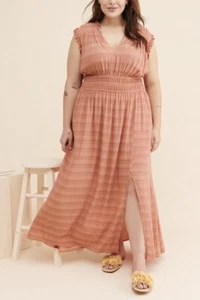 by Anthropologie women's 1X Philipa Maxi Dress Peach orange Side Slit Sleeveless - Bild 1 von 11