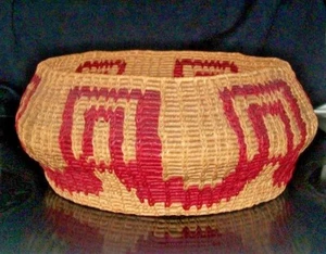 Native American Red & Brown Weave Basket PIMA Popago Bowl Approx 9"D x 4"H - Picture 1 of 10